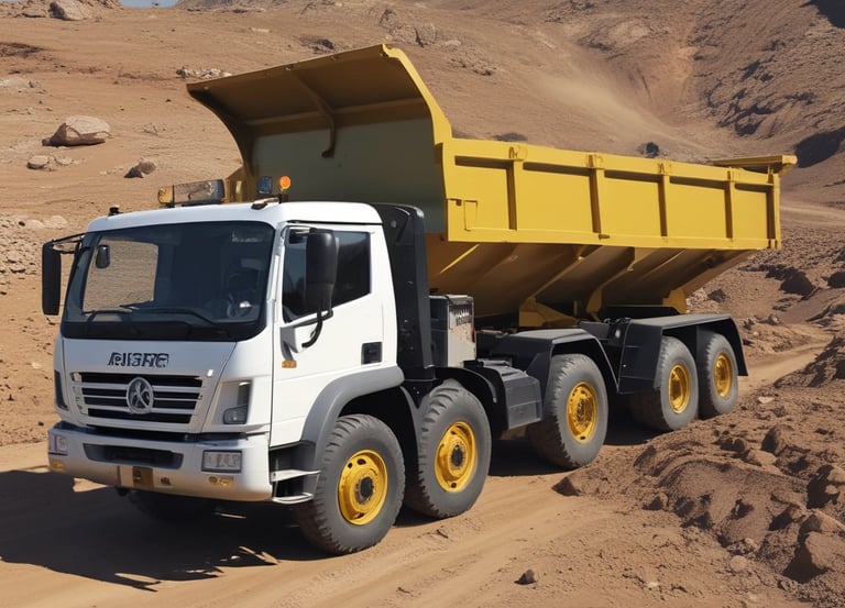A group of truck drivers using a mobile app together beside their trucks in a sunny Southern African landscape.