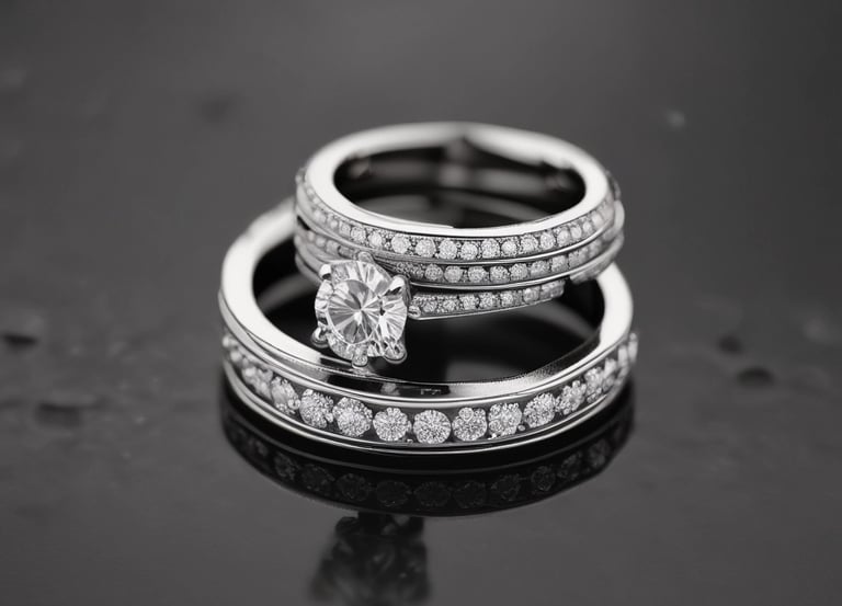 Close-up of a champagne gold ring softly glowing against an ivory background.