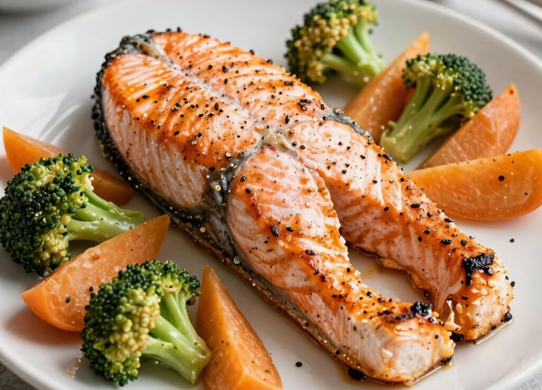 A calm wellness icon, a colorful plate of healthy food, and a bright inspiration icon arranged side by side.
