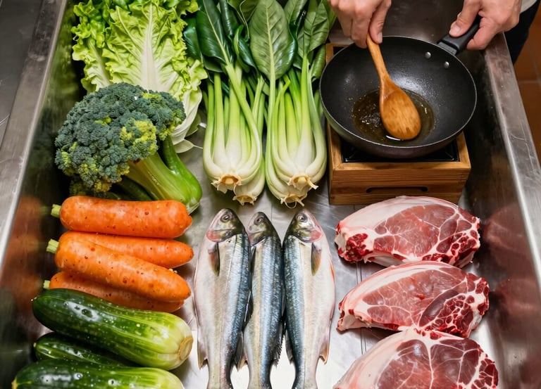 A sleek, minimalistic kitchen setup with fresh produce and clean containers arranged neatly.