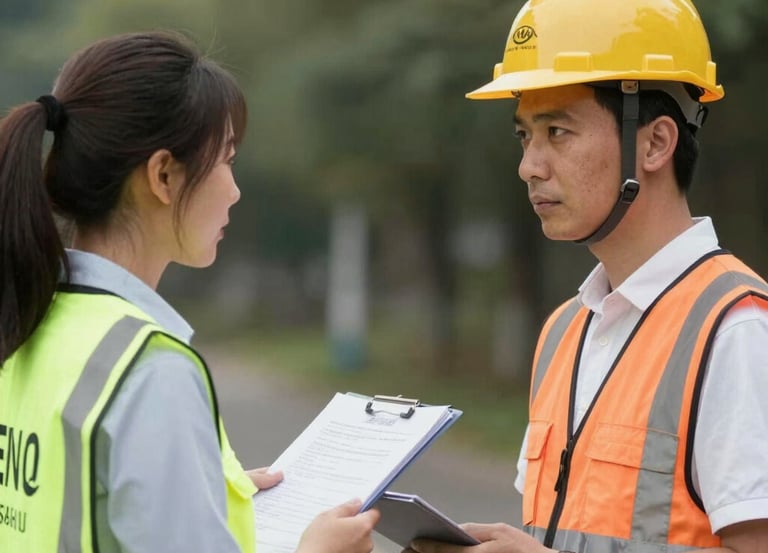 A professional team collaborating in a modern office with safety and technology elements.