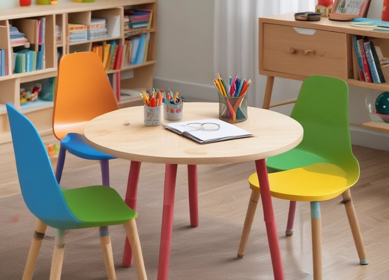 A cheerful tutor guiding a small group of elementary kids with colorful learning materials.