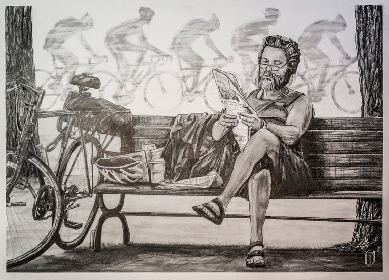 Man reading the paper in a park illustration