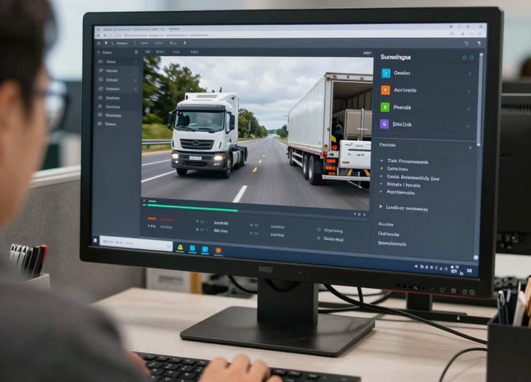 A busy dispatch office with multiple screens showing truck routes and load details.