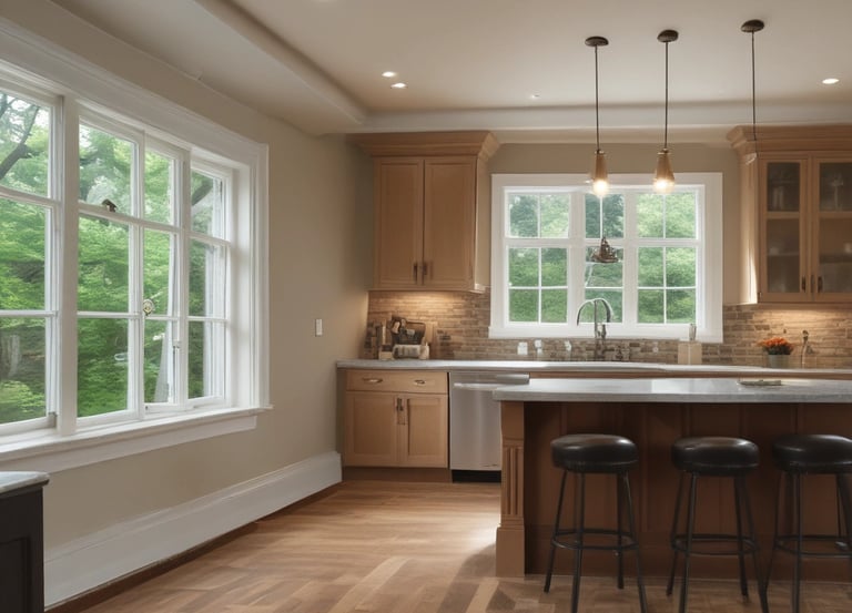 A skilled handyman painting a bright living room wall with care.