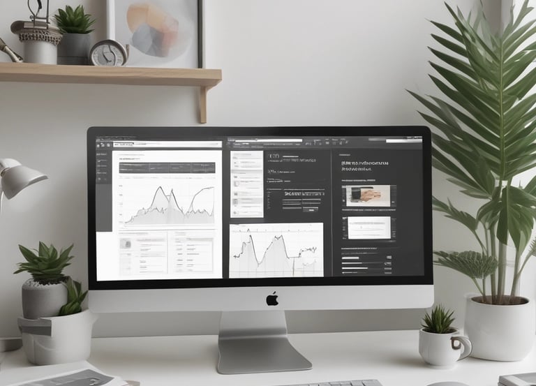 A clean, modern workspace showing a laptop with influencer marketing analytics on screen.