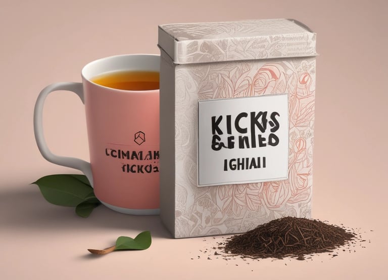 A steaming cup of traditional North Karnataka chai with a backdrop of rustic tea leaves and cultural motifs.