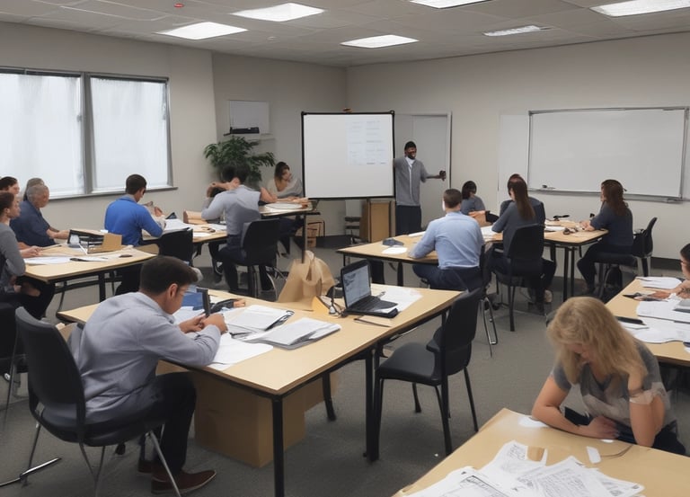 A group of employees attentively participating in a workplace safety training session.