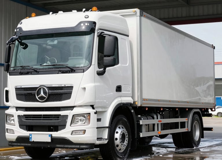 two mans shaking hands in front of a camion fleet. Pro version