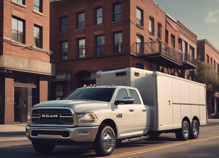A clean, modern truck loaded with debris ready for removal in a residential area.
