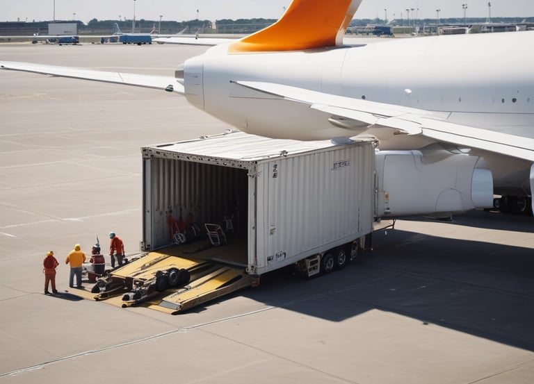 Cargo plane being loaded with temperature-controlled containers at Chennai airport.
