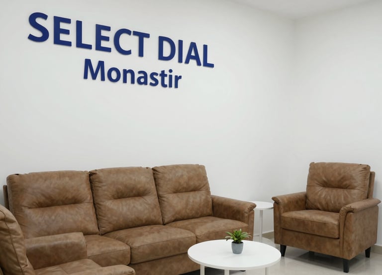 Modern clinic waiting area with comfortable medical chairs and soft lighting.