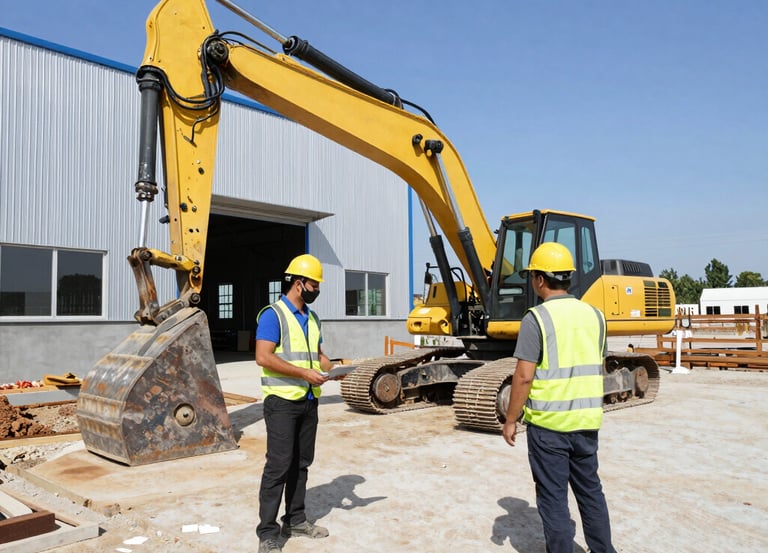 A professional construction team working on a modern commercial building site in San Salvador.