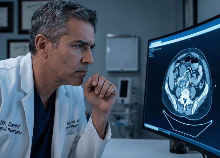 Dr daniel rodriguez cirujano valorando una tomografia-imagen ia