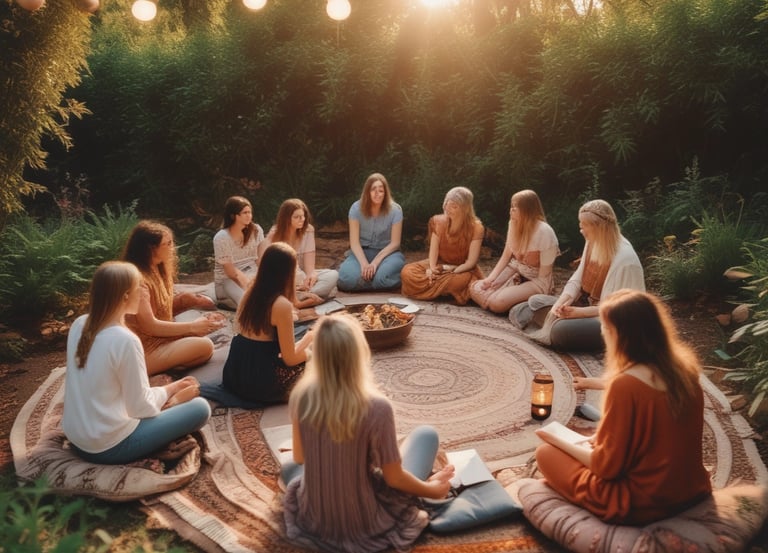 A mystical purple and green themed astrology consultation setting with soft neon accents.