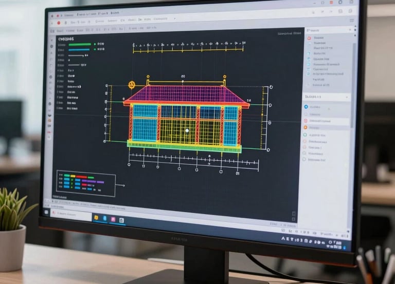 A professional estimator reviewing blueprints with a calculator and laptop on a construction site.