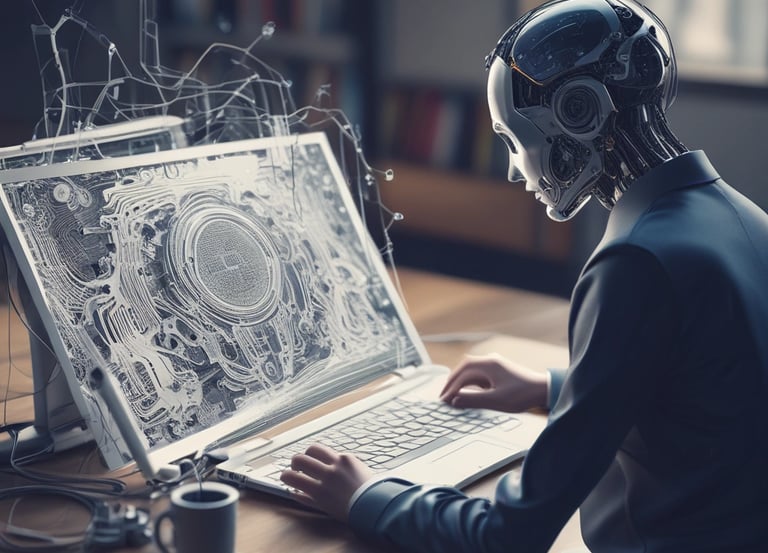 A friendly local business owner reviewing website improvements on a laptop in a cozy coffee shop.