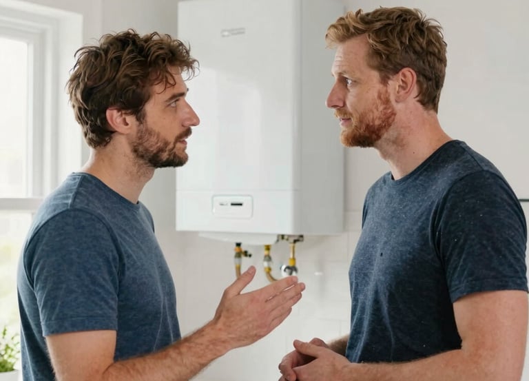 An EPC assessor and client discussing energy saving tips