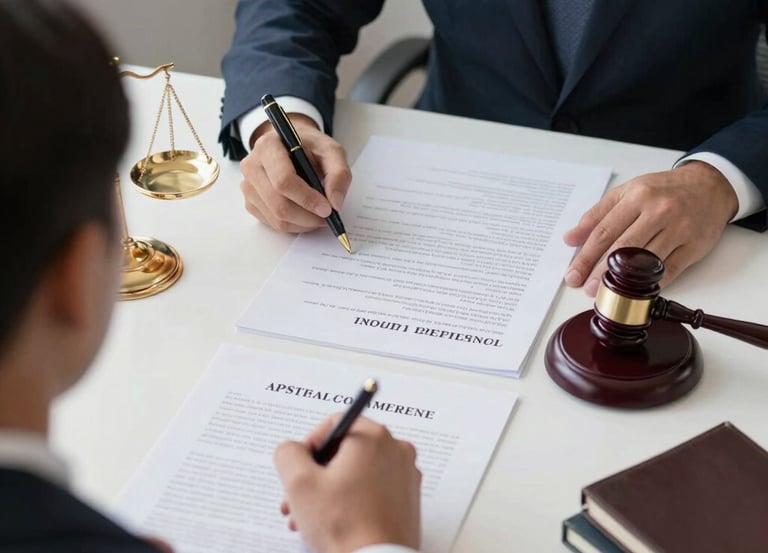 Elegant law books and a gavel on a dark wooden desk symbolizing strategic legal practice.