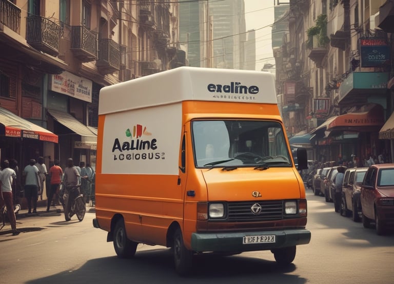 A delivery van with the Araline Logistics logo driving through a busy Nigerian city street.