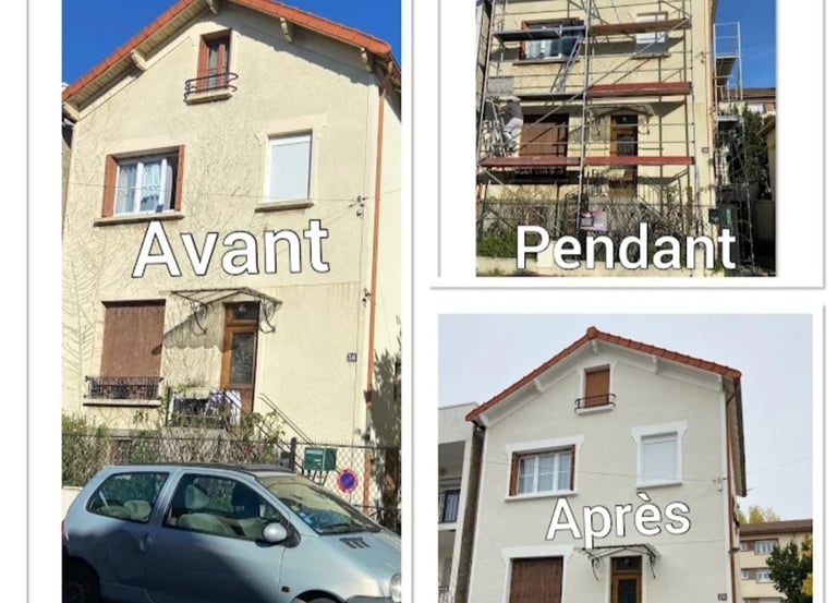 Ravalement de façade avec échafaudage.