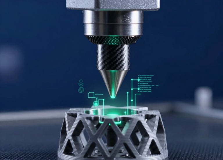 Close-up of a custom ergonomic 3D-printed wrist support in a sleek industrial setting.