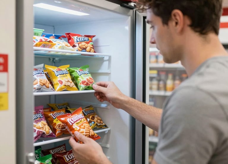 A sleek vendoai vending machine installed in a bright Florida storefront with customers interacting.