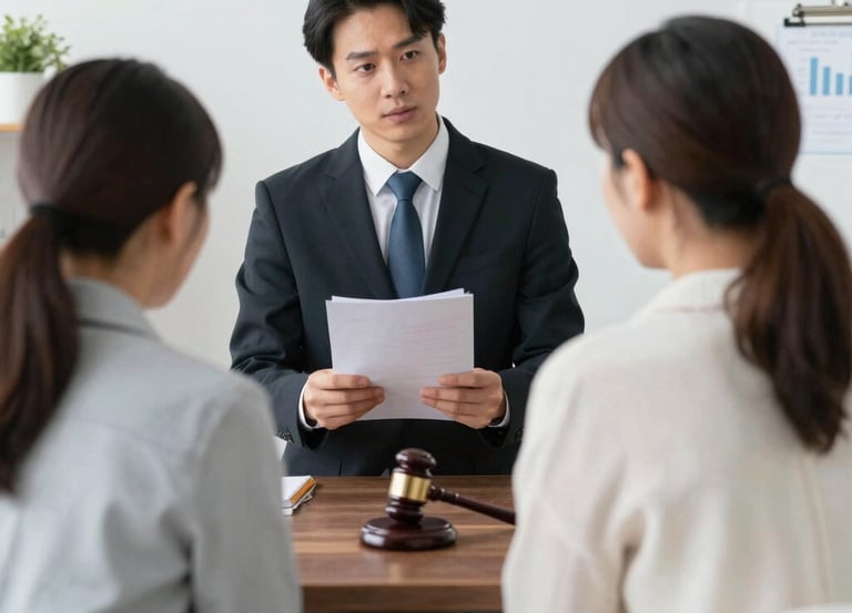 A lawyer consulting a family in a cozy office setting in Mexico City