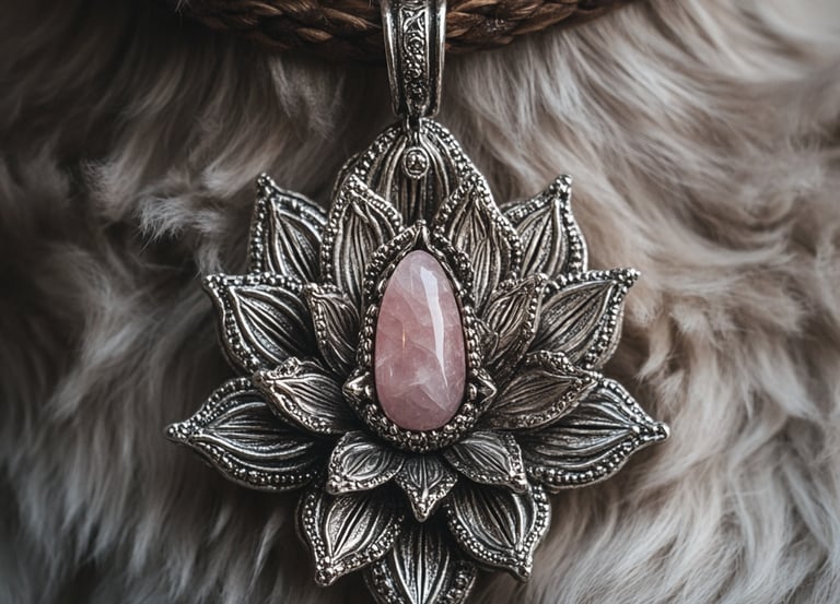 Médaille lotus avec quartz rose