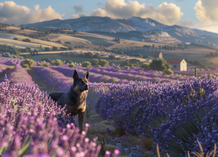 Beauceron dans le lavandin