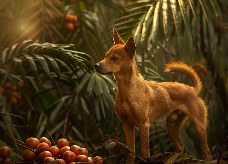 Basenji à côté de fruits
