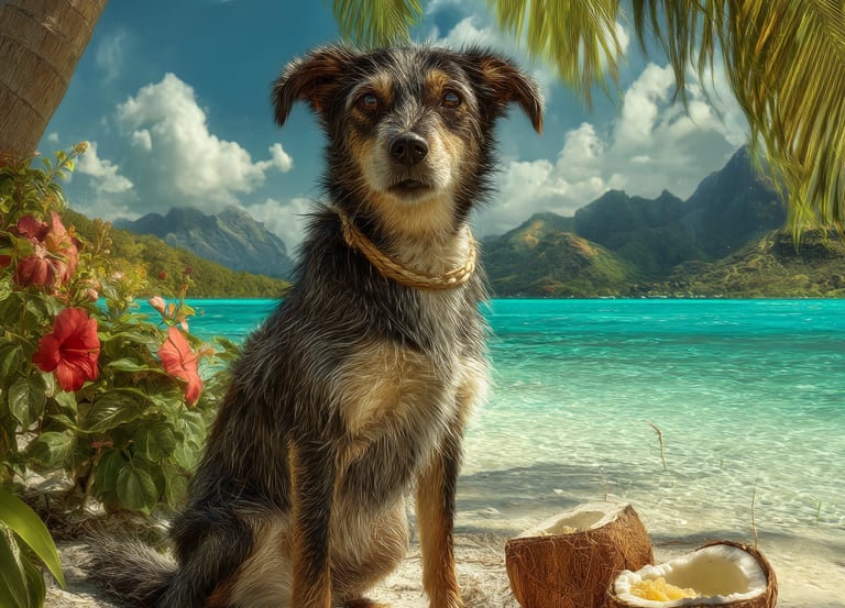 Chien polynésien en bord de plage