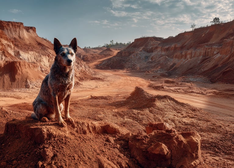 chien dans argile rouge