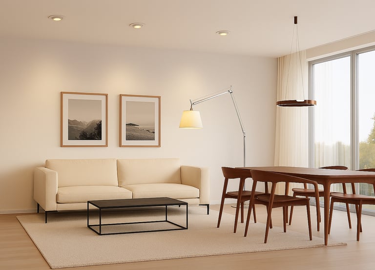 Warme sfeer met spots en design verlichting