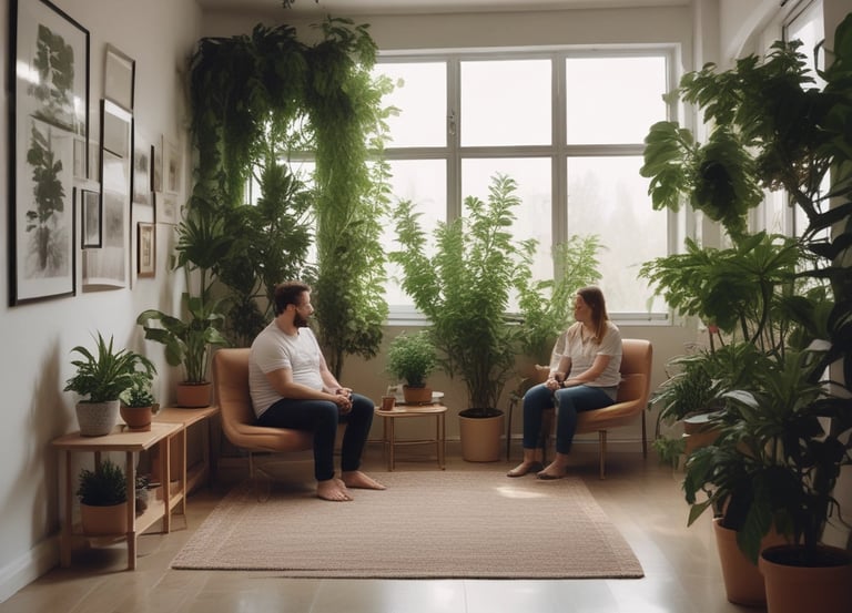 A serene wellness space with natural elements and calming colors.