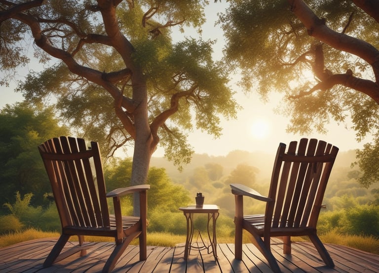 Cozy rustic bedroom with warm lighting and natural wooden decor.