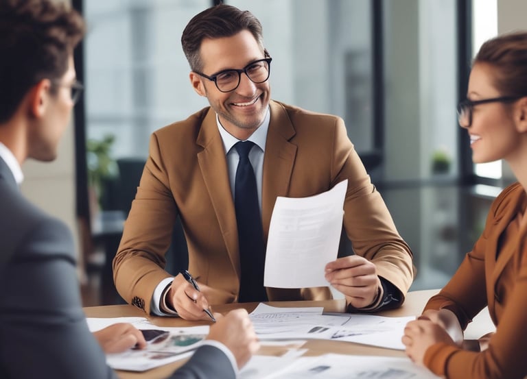 A professional financial advisor discussing investment strategies with clients.