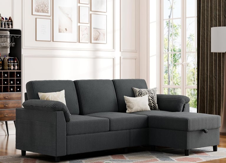 “Vongrasig convertible L-shaped sectional sofa with removable pillows and linen fabric for apartment