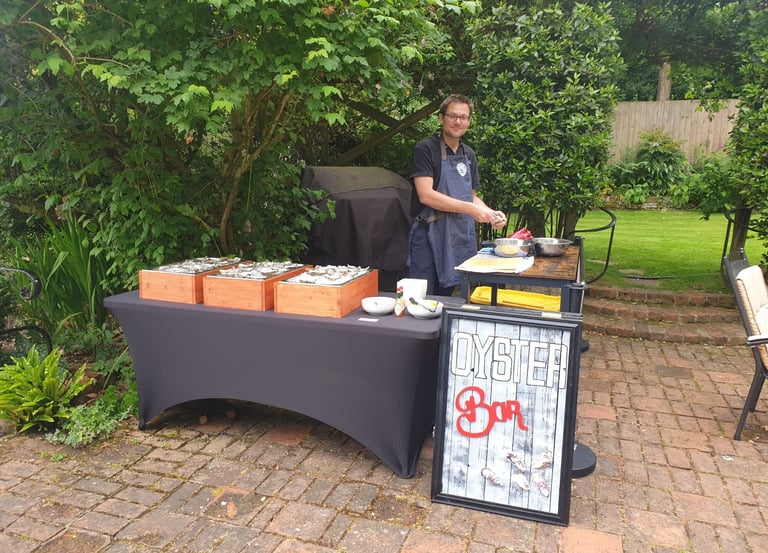 Oysters served on ice at a garden party