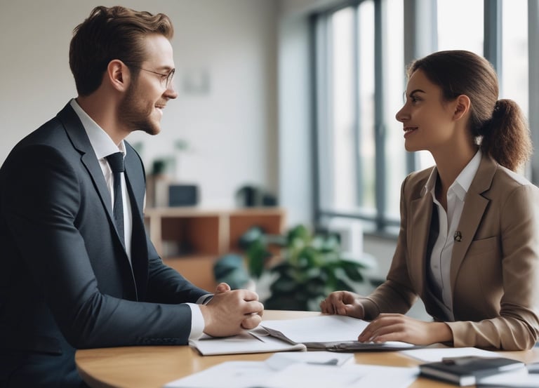 dos profesionales hablando en oficina