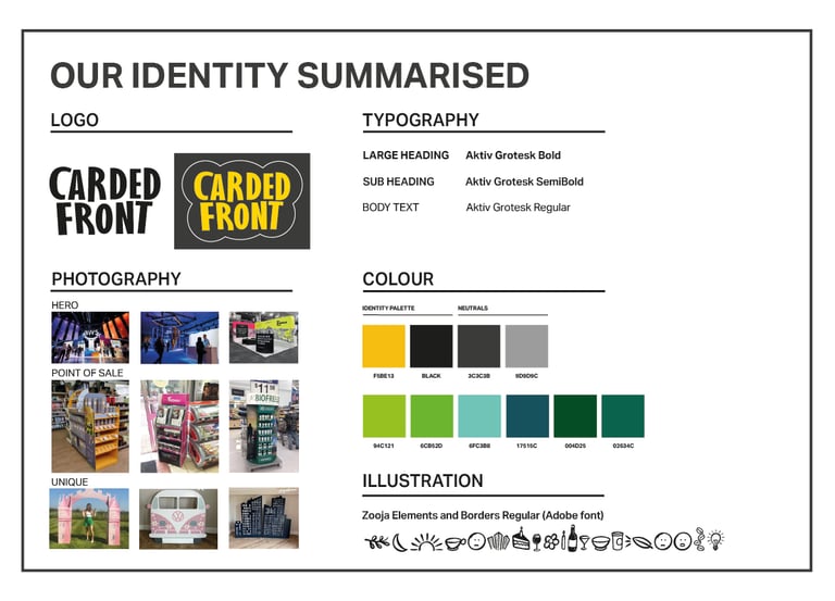 Carded Front brand identity summarised