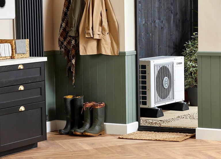 Heat pump outside of kitchen