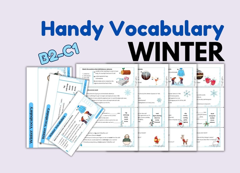 ESL, Winter and Christmas vocabulary, worksheets, vocabulary tasks
