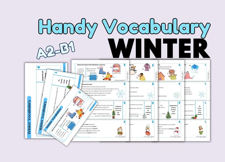 English Worksheets Vocabulary ESL Winter and Christmas speaking cards