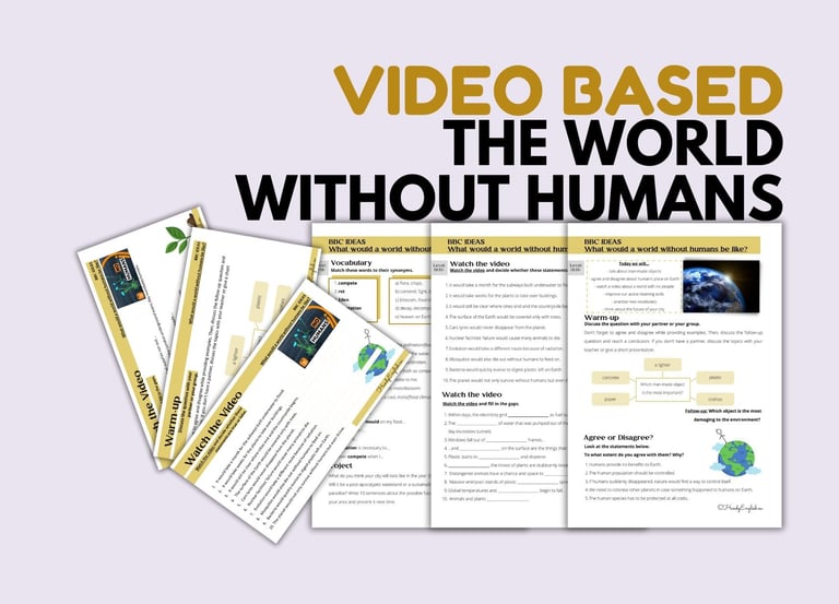 Spring Earth Day listening speaking video-based lesson plan about the world without humans