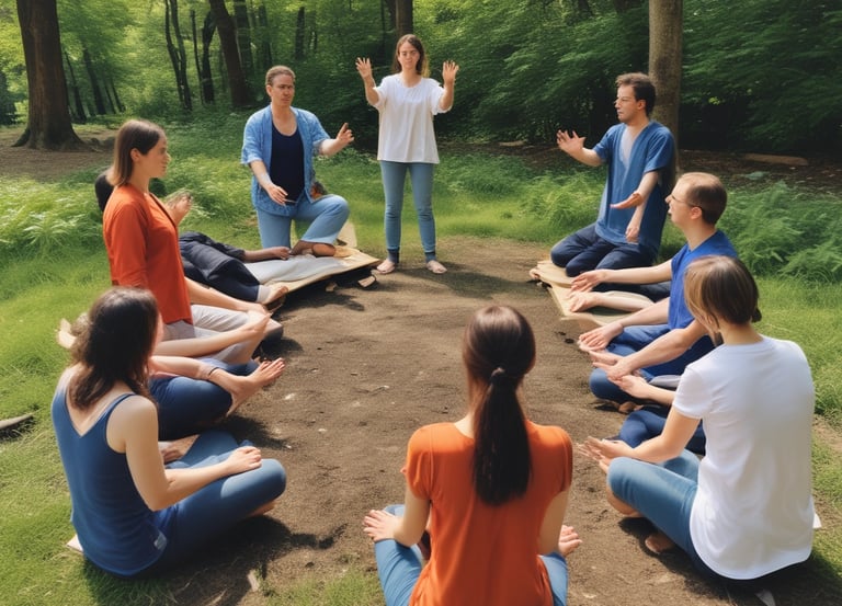 un grupo de personas en el entorno natural practicando mindfullness