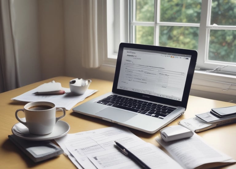 A professional accountant reviewing financial documents in an office setting.