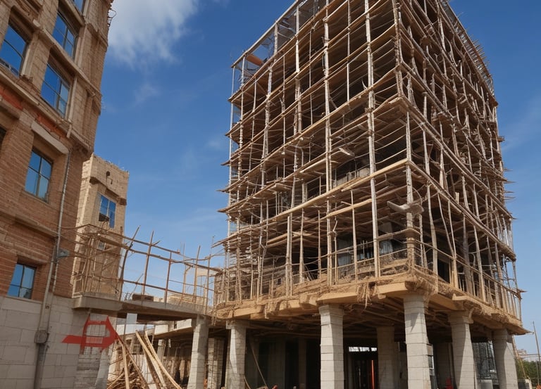 Photo of a professional team discussing construction documents in an office.