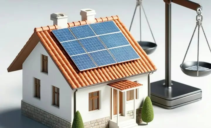 maison avec des panneaux sur le toit coté sud nord est ouest