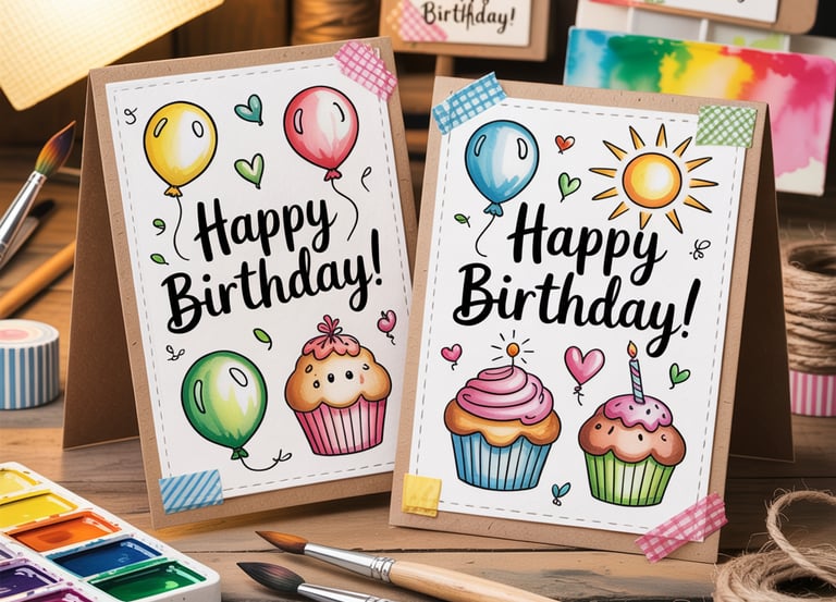 a birthday card with a cupcake and a paintbrush